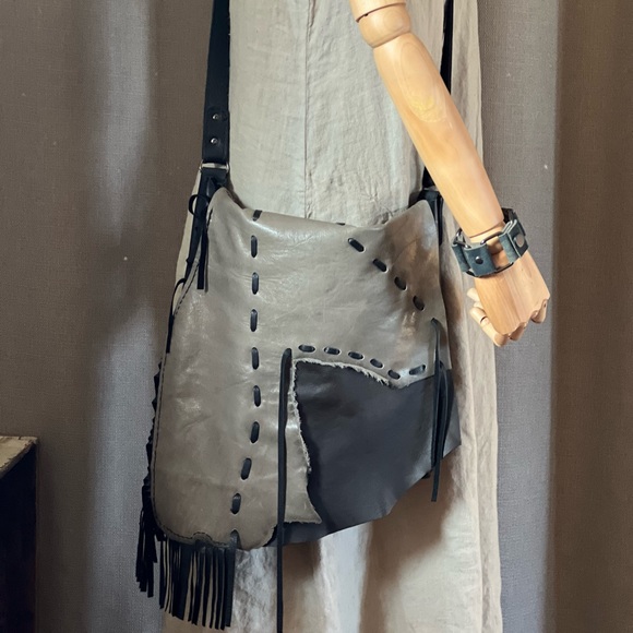 Handmade Leather Messenger Bag with Fringe - Picture 2 of 10